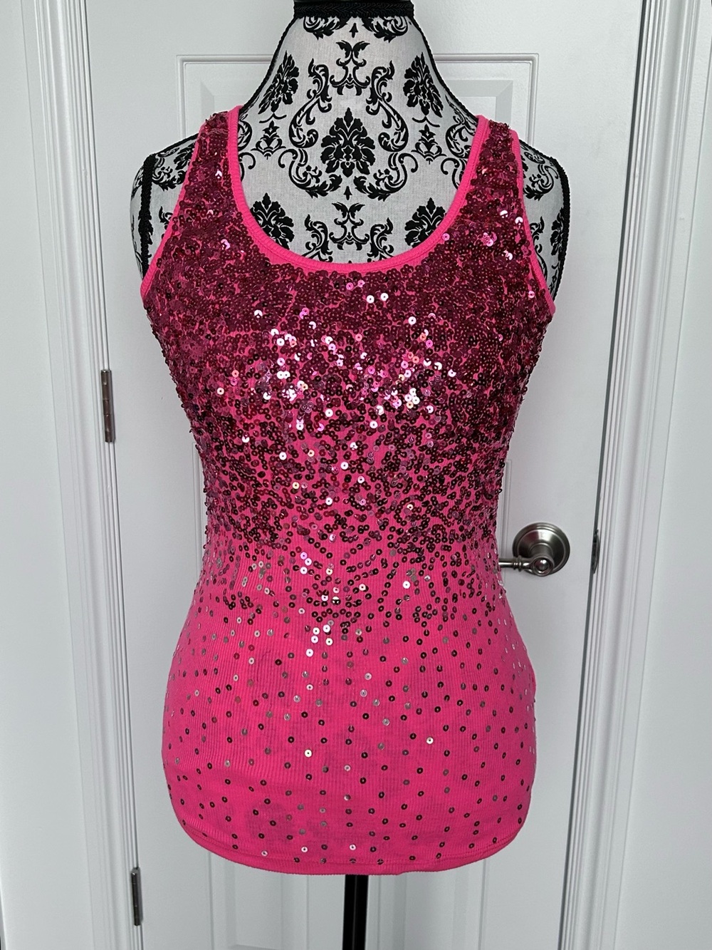 Y2K Dots hot pink gradient sequin tank top
